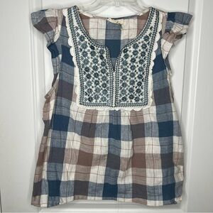 Entro Blue and Brown Plaid Blouse